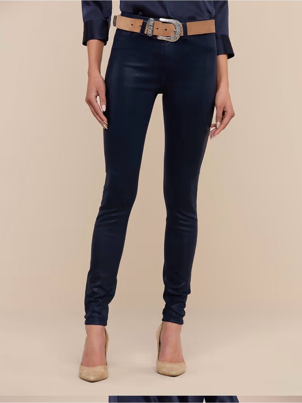 L'AGENCE Marguerite Navy Coated Skinny Pants
